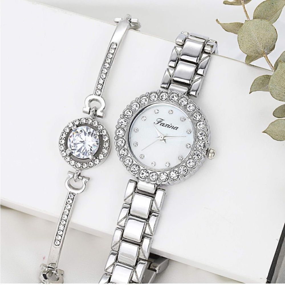 Silver Watch and Bangle Duo Set